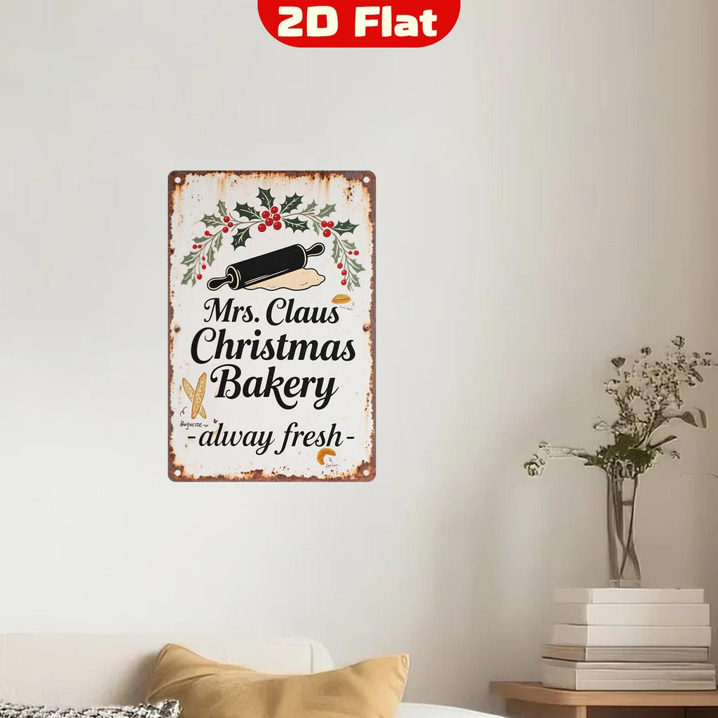 Pancarte métallique vintage « Mrs. Claus Bakery » | Décoration de Noël rustique pour maison de campagne