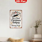 Pancarte métallique vintage « Mrs. Claus Bakery » | Décoration de Noël rustique pour maison de campagne