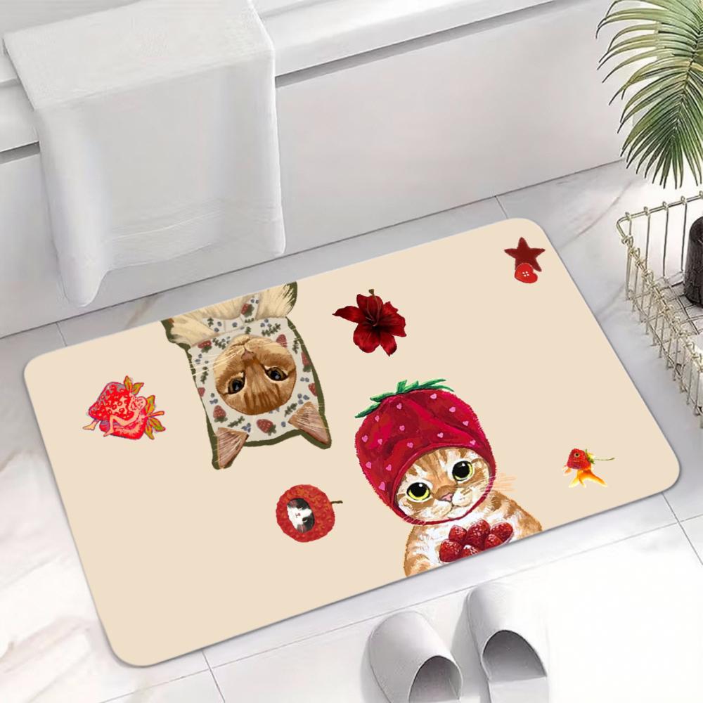 Strawberry Hat Kitten Floor Mat – Non-Slip Nursery Rug