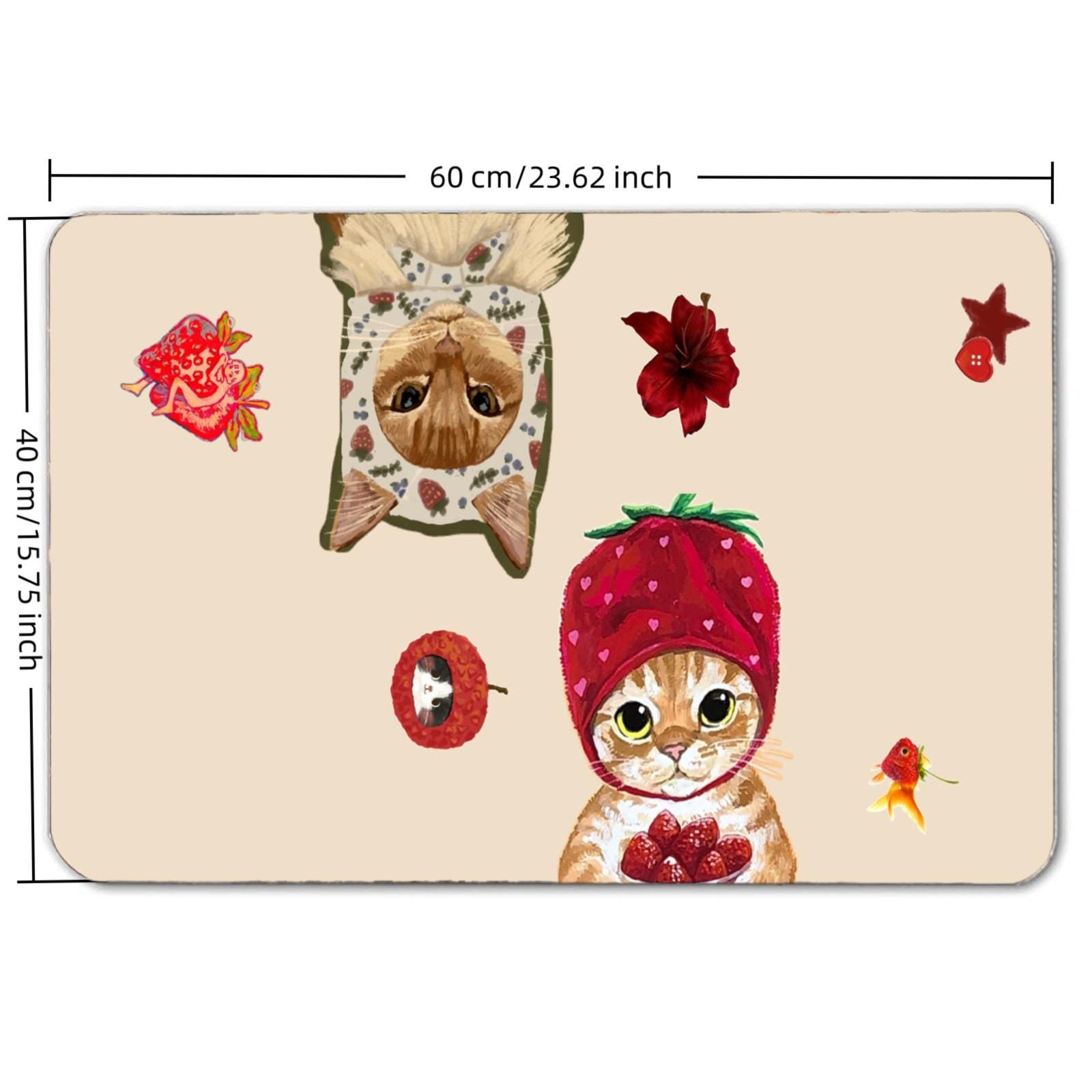 Strawberry Hat Kitten Floor Mat – Non-Slip Nursery Rug