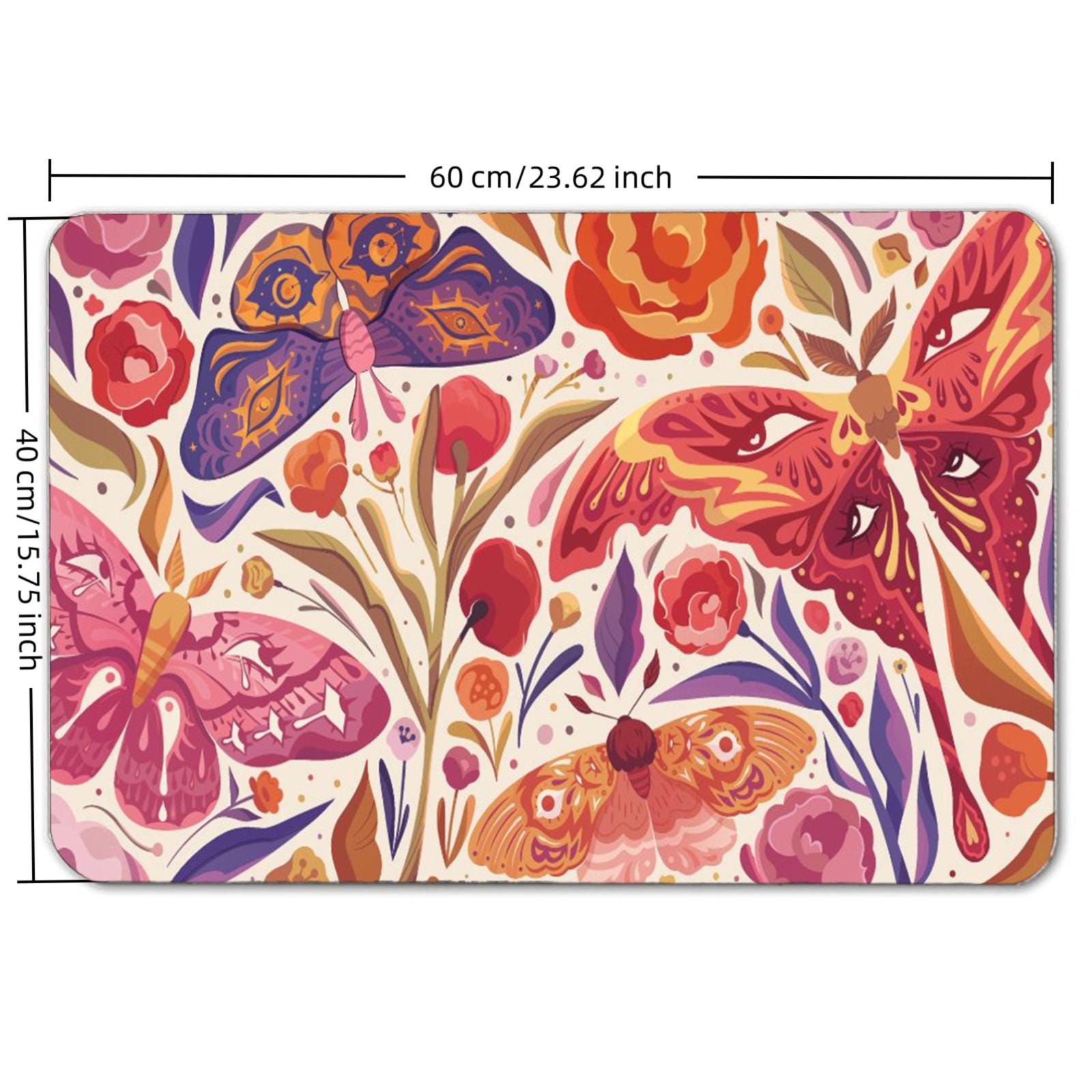 Boho Moth Floral Floor Mat – Non-Slip Rose Rug
