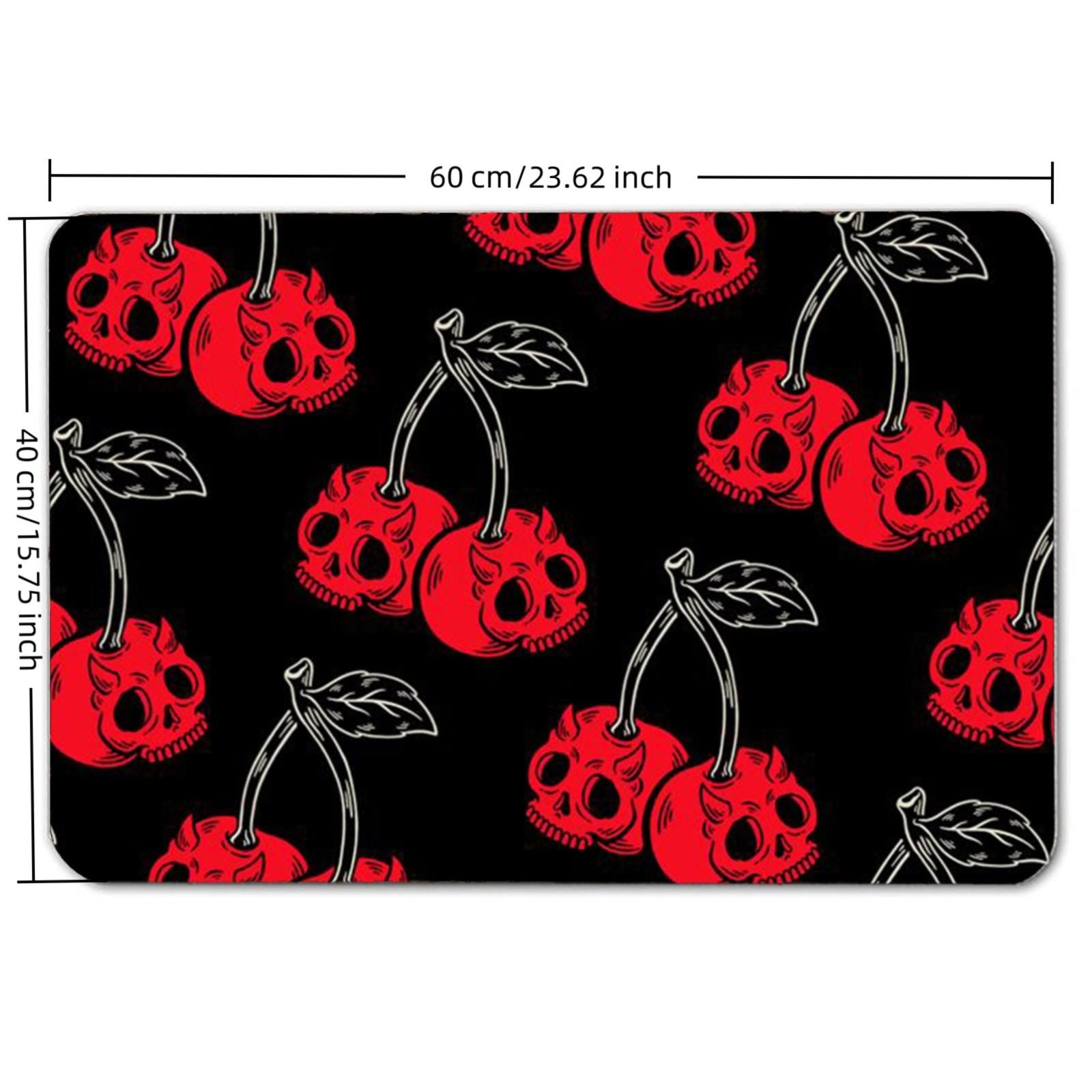 Red Skull Cherry Floor Mat, Gothic Punk Accent Rug