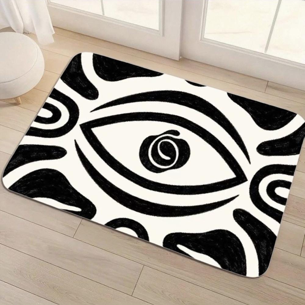 Abstract Eye Floor Mat – Black and White Boho Decor Rug