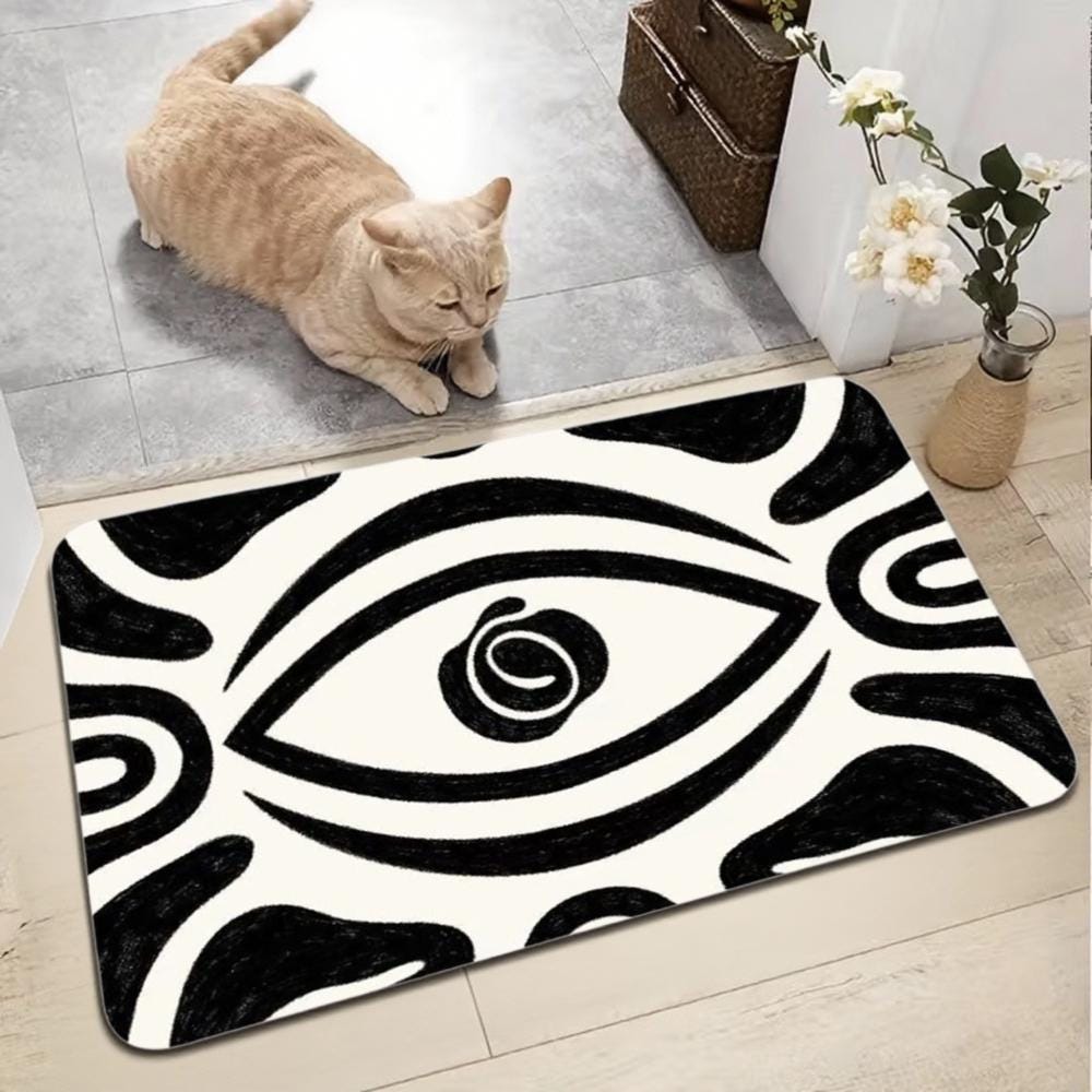 Abstract Eye Floor Mat – Black and White Boho Decor Rug
