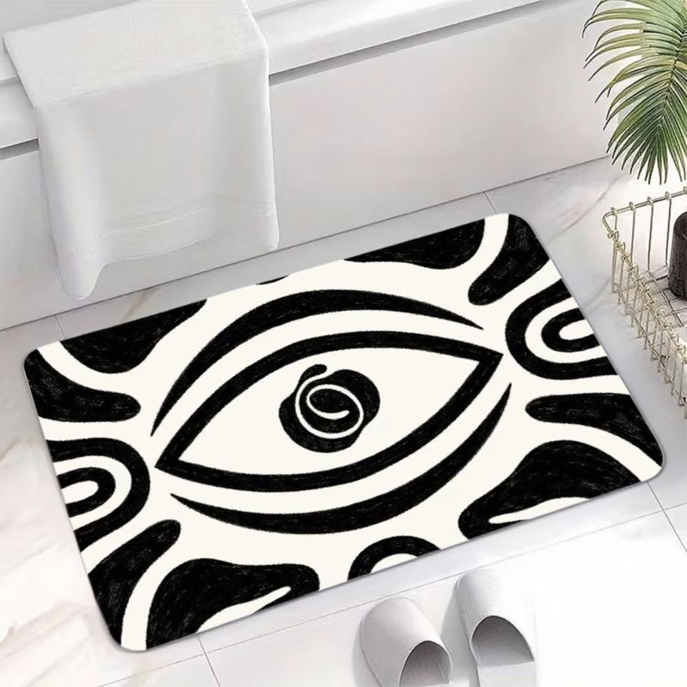 Abstract Eye Floor Mat – Black and White Boho Decor Rug