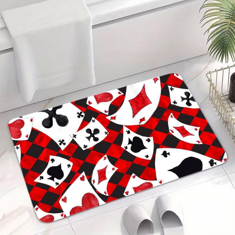 Red & Black Playing Cards Floor Mat – Checkerboard Poker Rug
