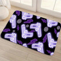 Neon Purple Gun Pattern Floor Mat — Glowing Pistol & Moon Rug, Non-Slip Door Mat for Home, Kitchen, Bath, Vaporwave Gothic Room Accent