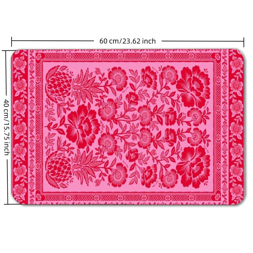 Vintage Pink Floral Bandana Floor Mat, Non-Slip Rubber Backing