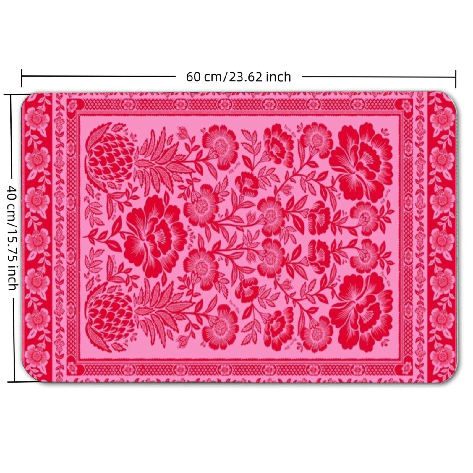 Vintage Pink Floral Bandana Floor Mat, Non-Slip Rubber Backing
