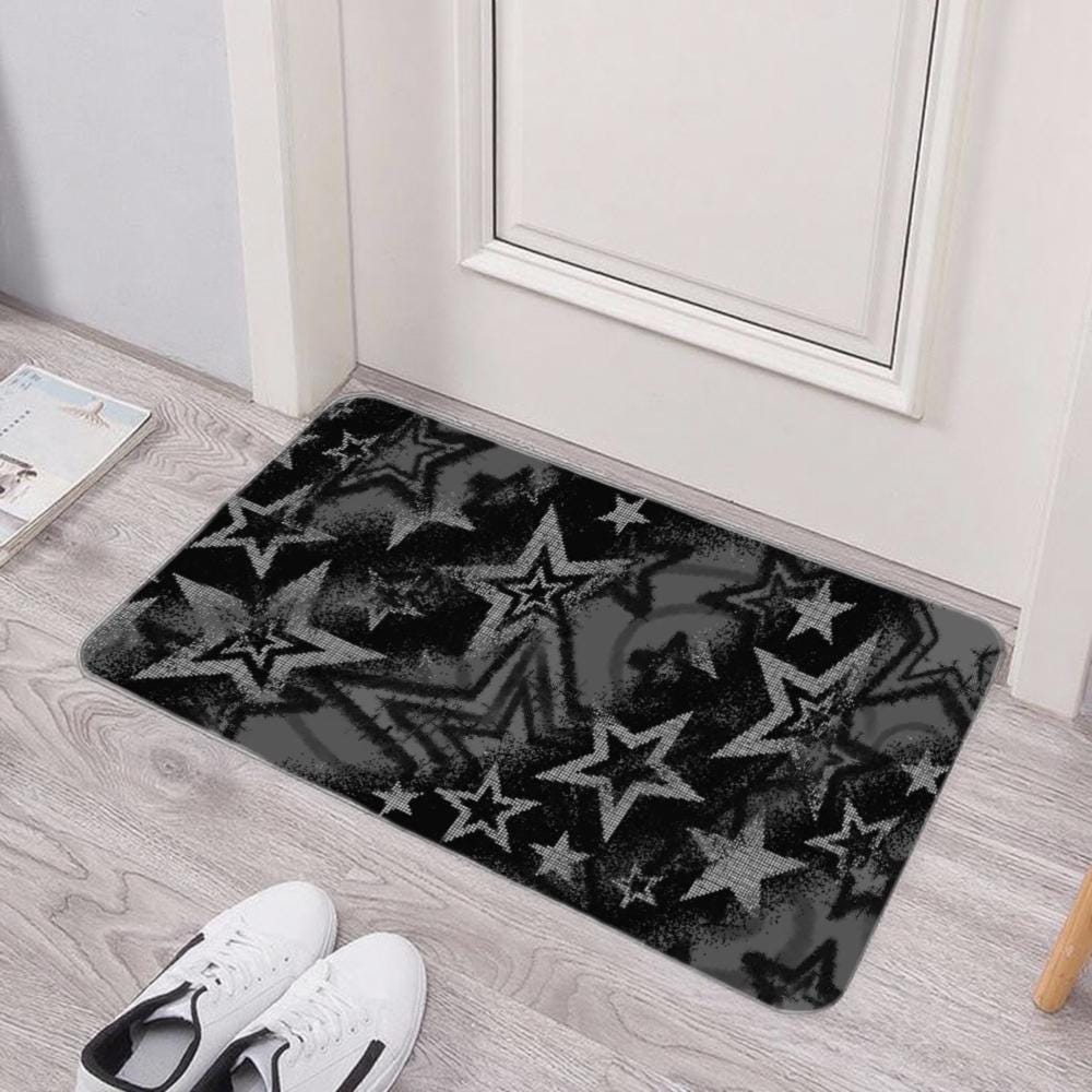 Grunge Black Star Floor Mat – Distressed Gothic Home Decor