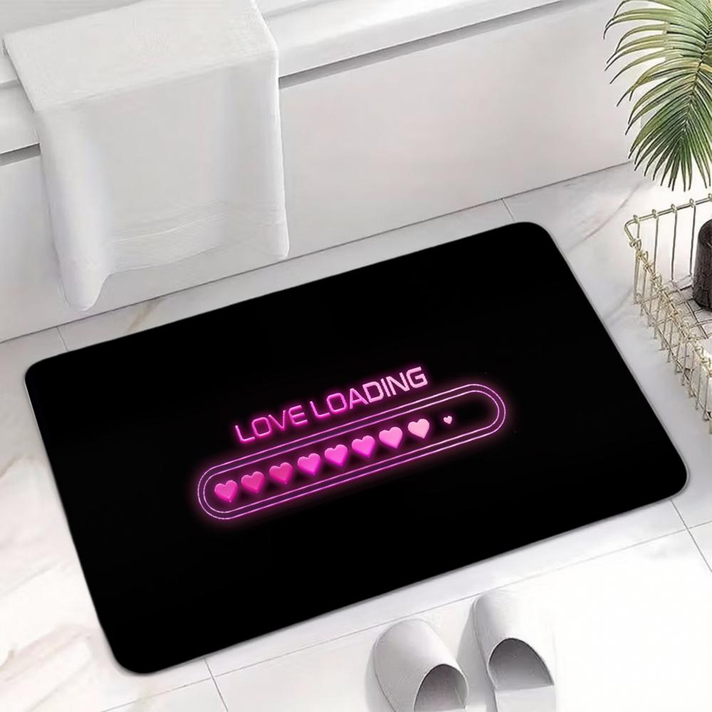 Love Loading Doormat – Pink Neon Heart Progress Bar, Non-Slip Entryway Rug
