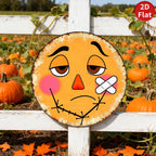 Enseigne métallique Tête de citrouille | Bouche cousue, pansement | Décoration d'Halloween
