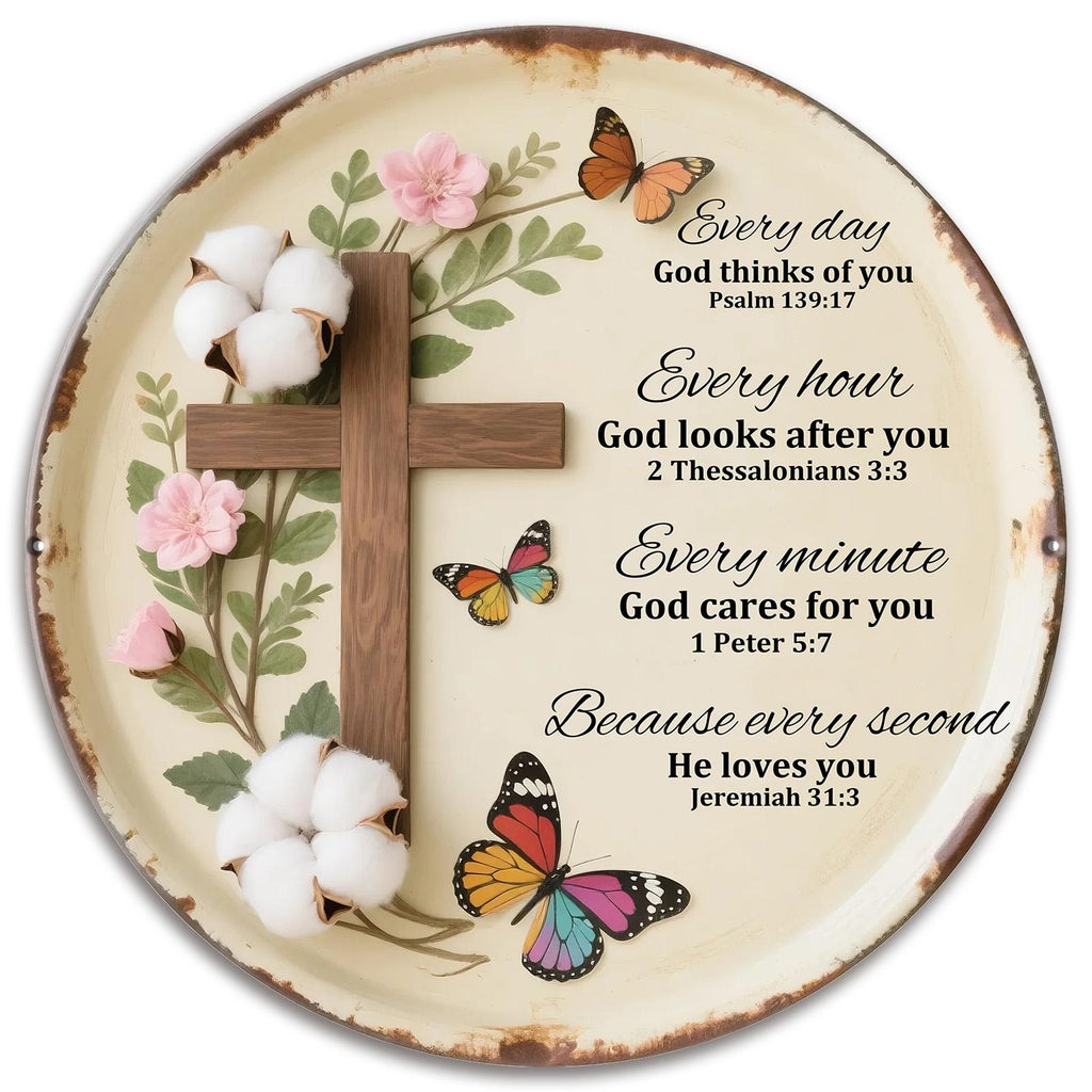 Metal Sign God Cares Scripture Cross - Christian Wall Decor Psalm 139 Philippians Faith Gift