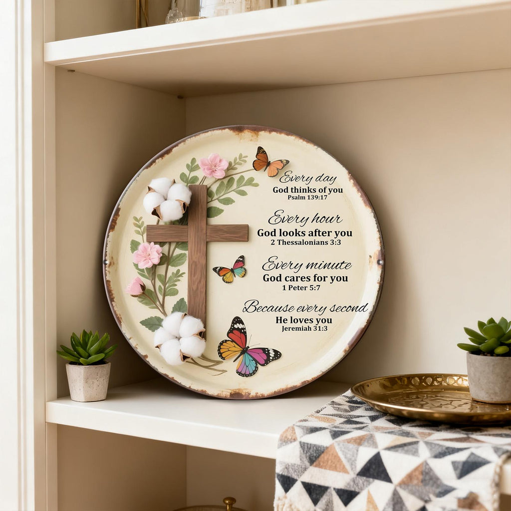 Metal Sign God Cares Scripture Cross - Christian Wall Decor Psalm 139 Philippians Faith Gift
