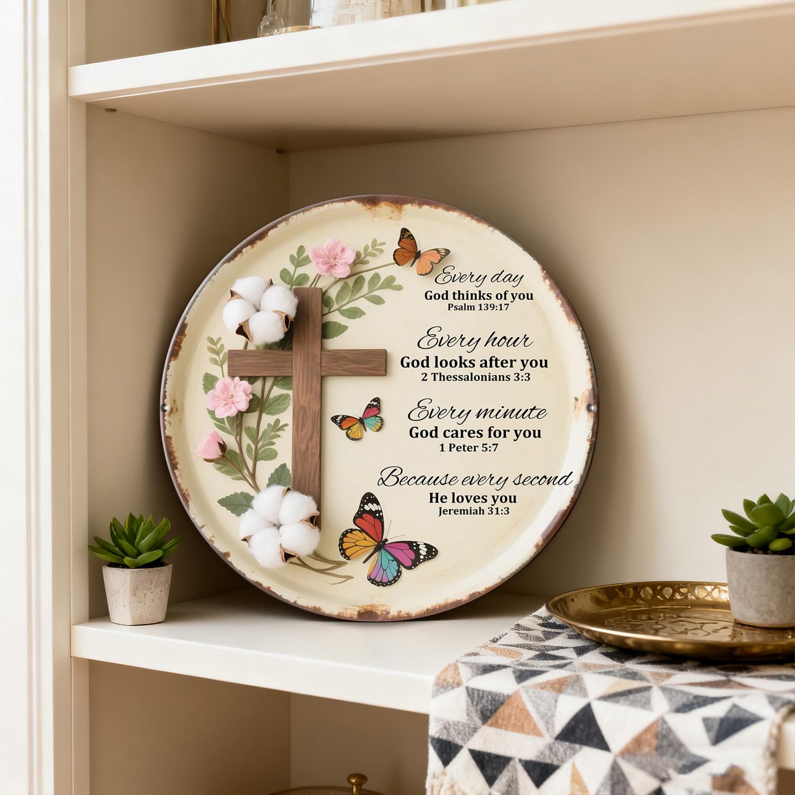 Metal Sign God Cares Scripture Cross - Christian Wall Decor Psalm 139 Philippians Faith Gift