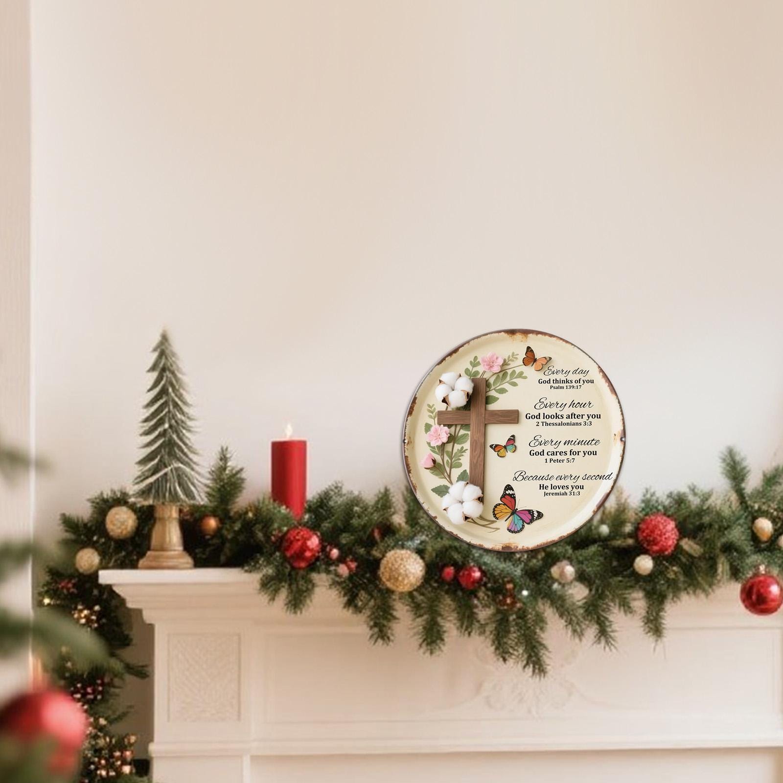 Metal Sign God Cares Scripture Cross - Christian Wall Decor Psalm 139 Philippians Faith Gift