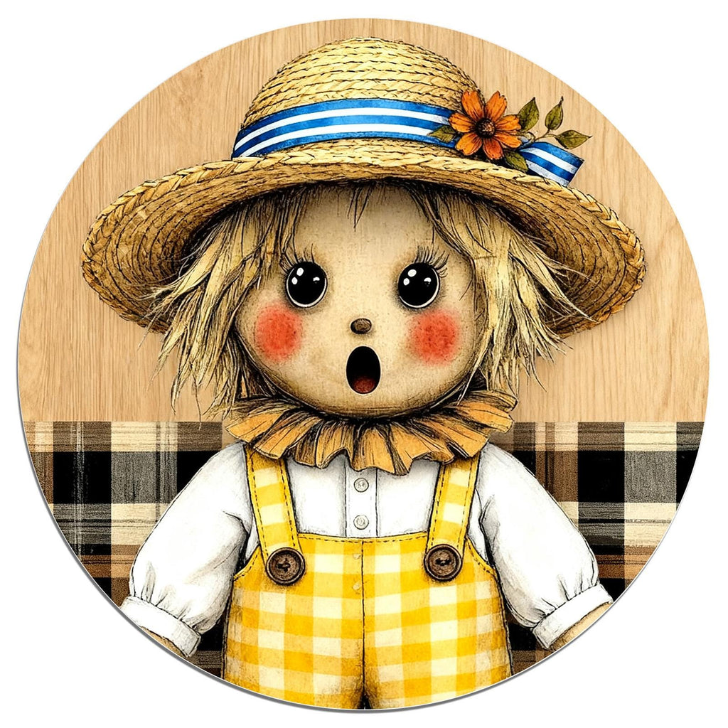 Scarecrow Metal Tin Sign, Farmhouse Fall Harvest Decor (8x8 inch)