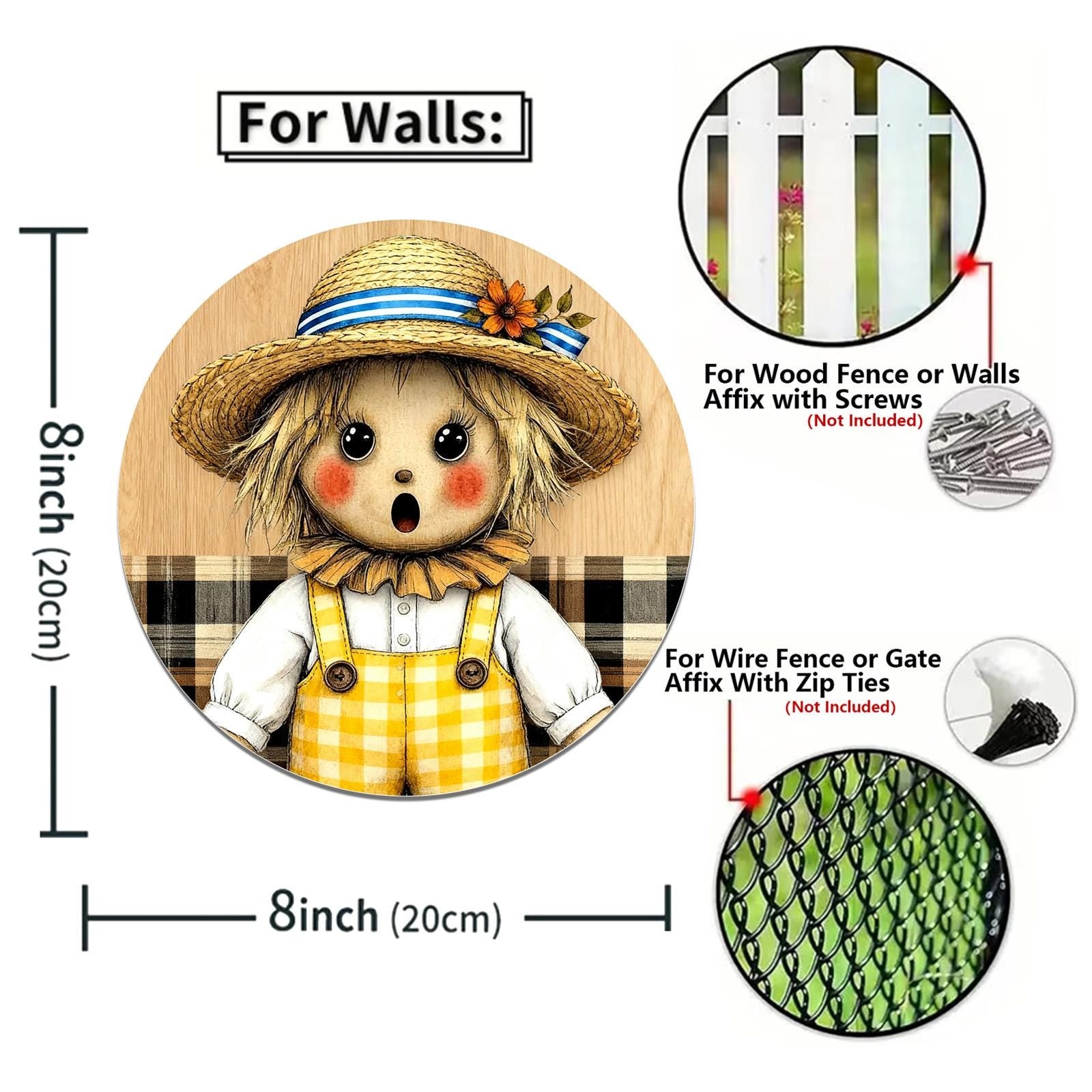 Scarecrow Metal Tin Sign, Farmhouse Fall Harvest Decor (8x8 inch)