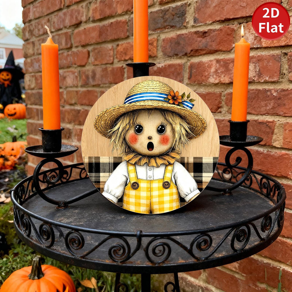 Scarecrow Metal Tin Sign, Farmhouse Fall Harvest Decor (8x8 inch)