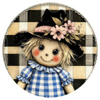 Panneau métallique Rag Doll, Art mural de ferme à carreaux bleus