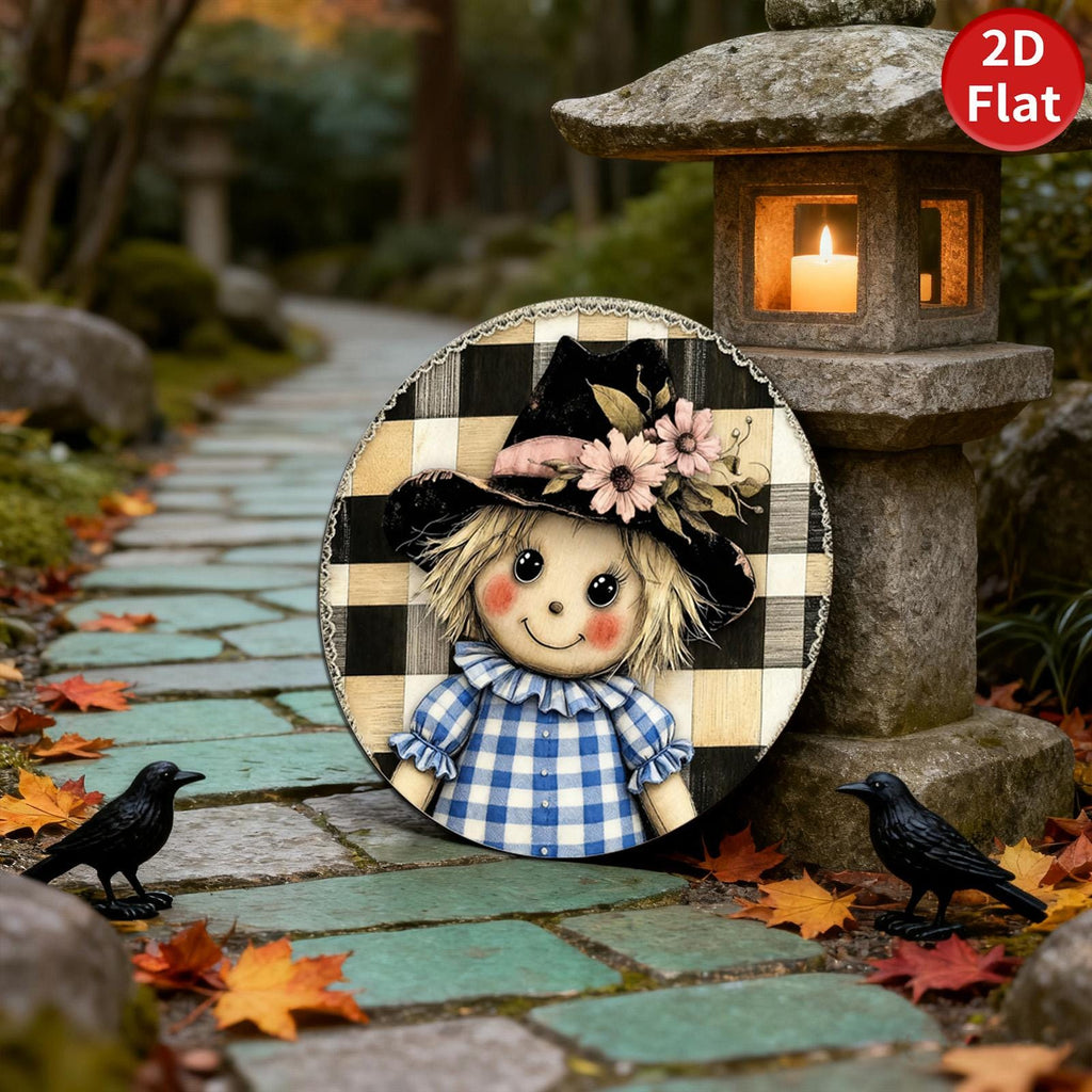 Rag Doll Metal Tin Sign, Blue Checkered Farmhouse Wall Art