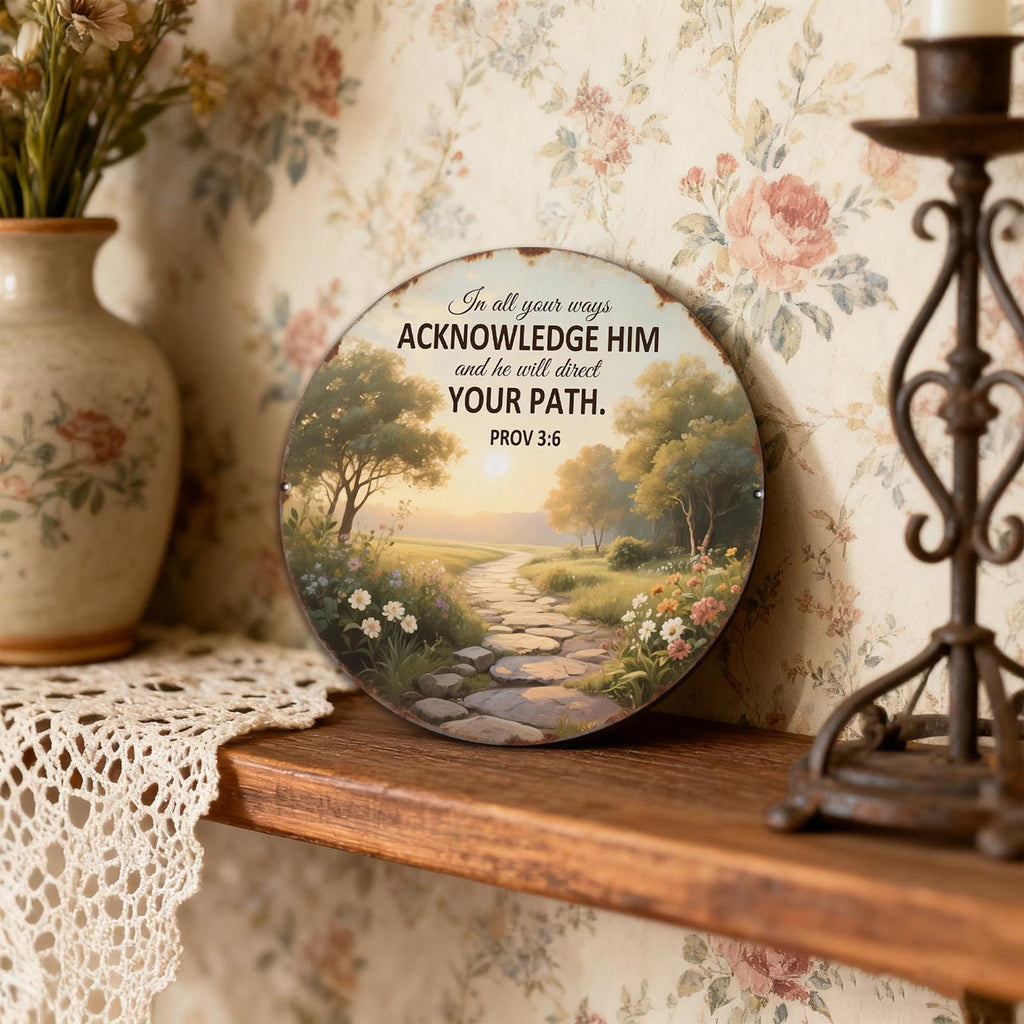 Metal Sign Proverbs 3:6 - Acknowledge Him Rustic Christian Wall Decor, Faith Gift