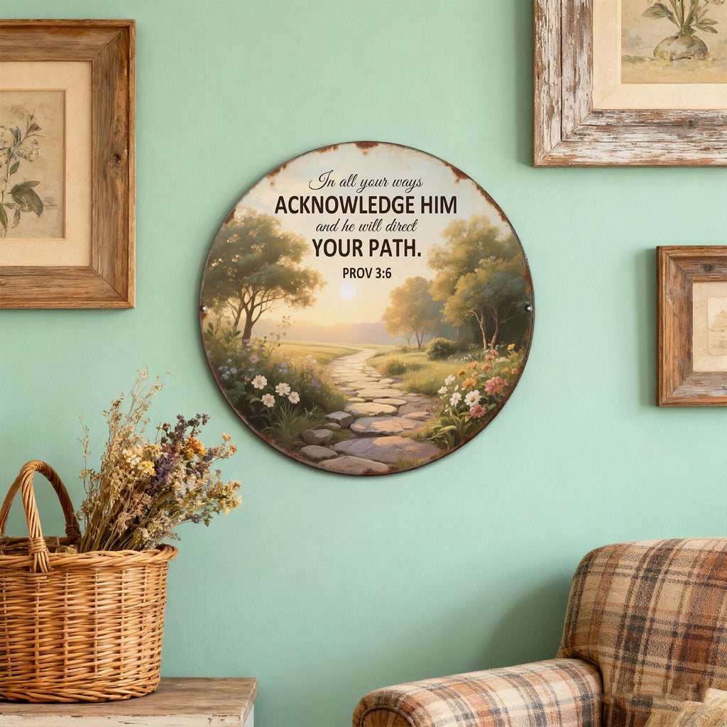 Metal Sign Proverbs 3:6 - Acknowledge Him Rustic Christian Wall Decor, Faith Gift
