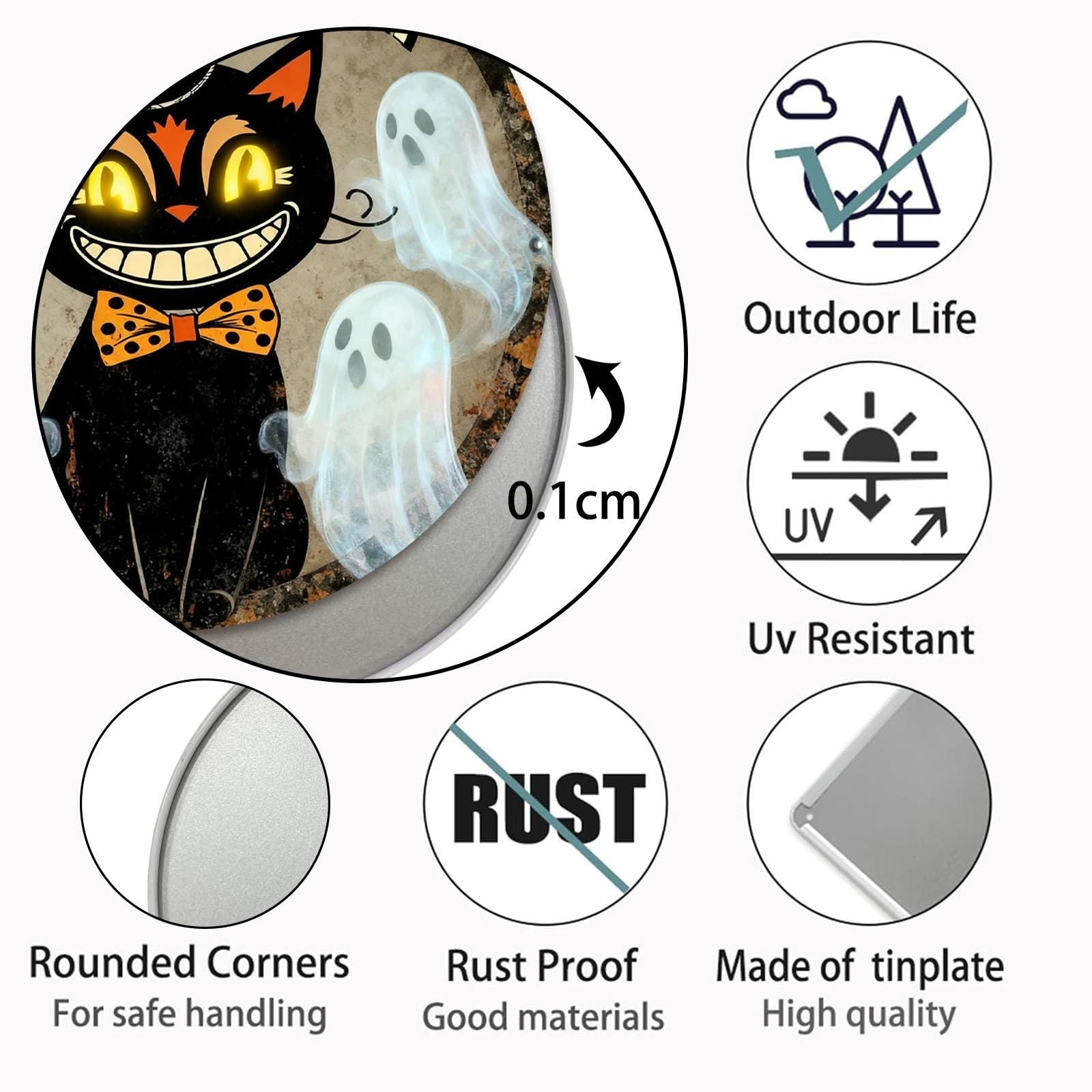 Halloween Metal Tin Sign, Black Cat, Ghosts, Party Decor