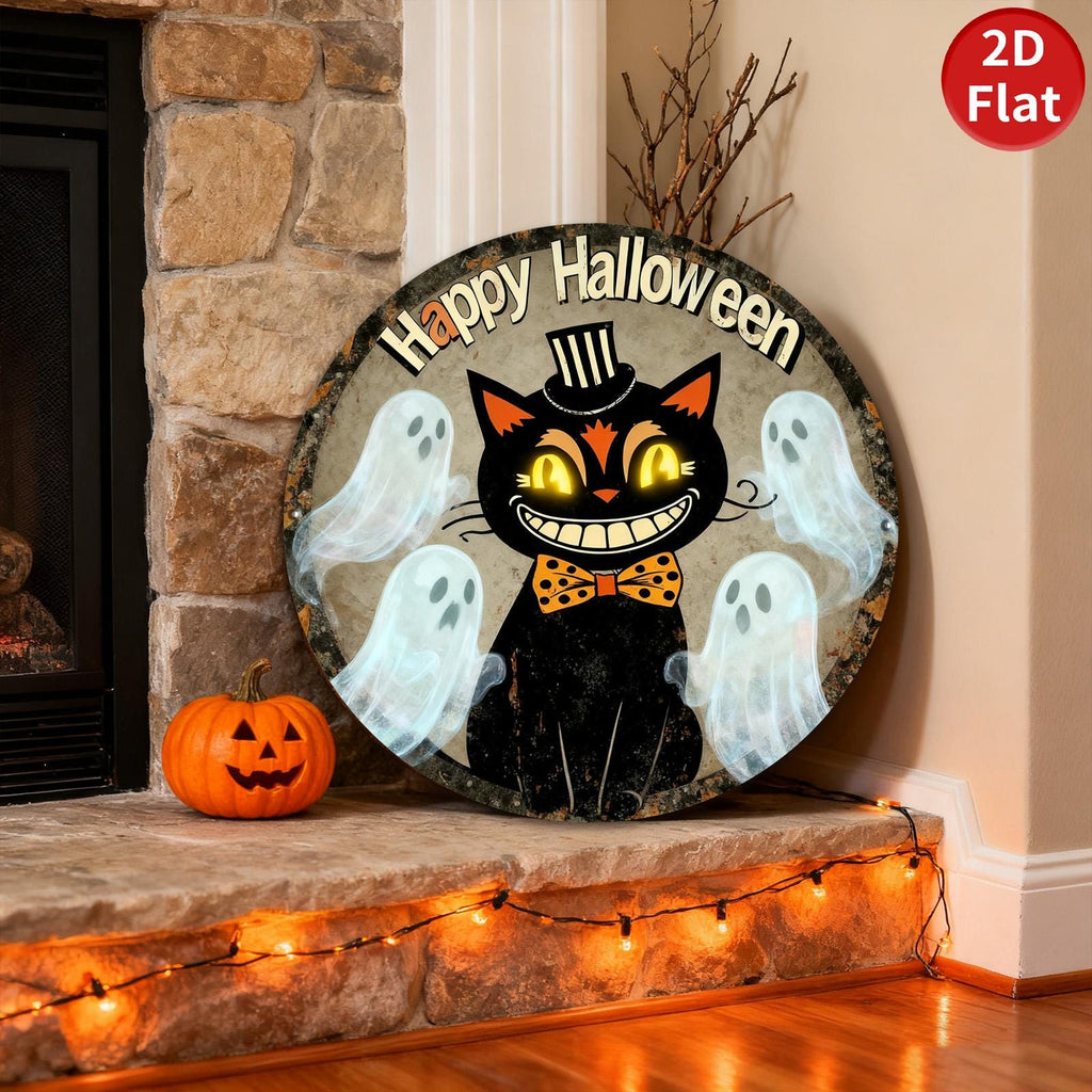 Halloween Metal Tin Sign, Black Cat, Ghosts, Party Decor