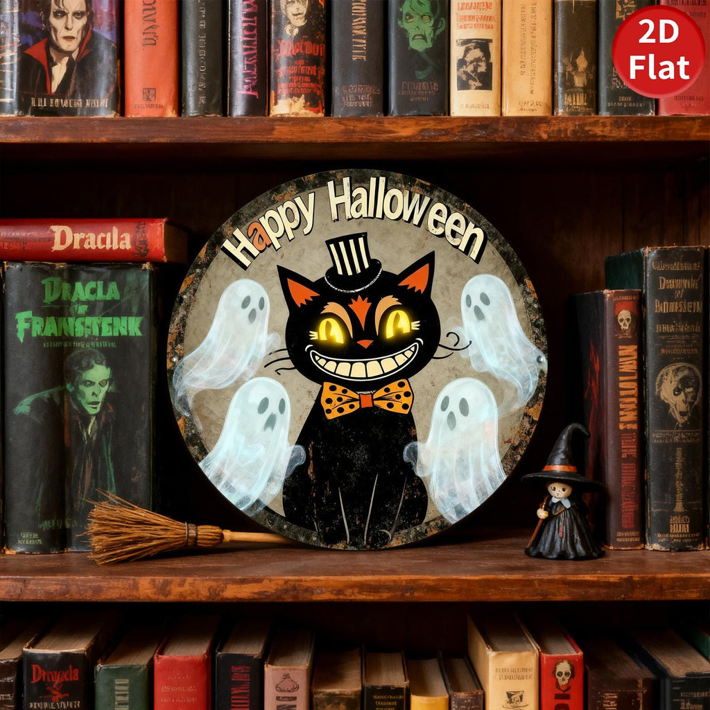 Halloween Metal Tin Sign, Black Cat, Ghosts, Party Decor