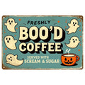 Vintage Halloween Metal Sign, Boo'd Coffee, Ghost & Pumpkin Design