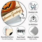 Vintage Halloween Metal Sign: Witch, Black Cat & Jack-o'-Lantern