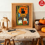 Plaque Métal Halloween | Chat Noir Effrayant, Fantômes et Citrouille