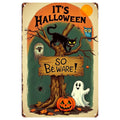 Rustikales Halloween Metallschild | Katze, Geist, Eule, Kürbis Deko