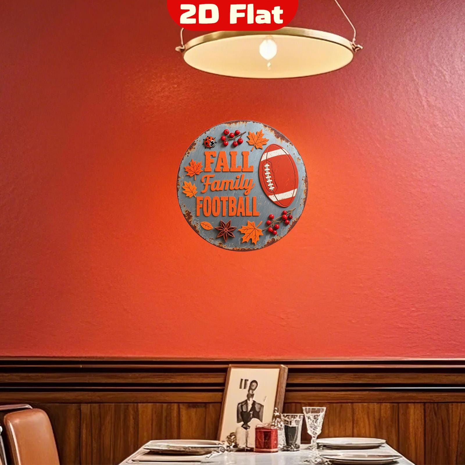 Fall Football Metal Sign: Rustic Maple Leaf Autumn Decor