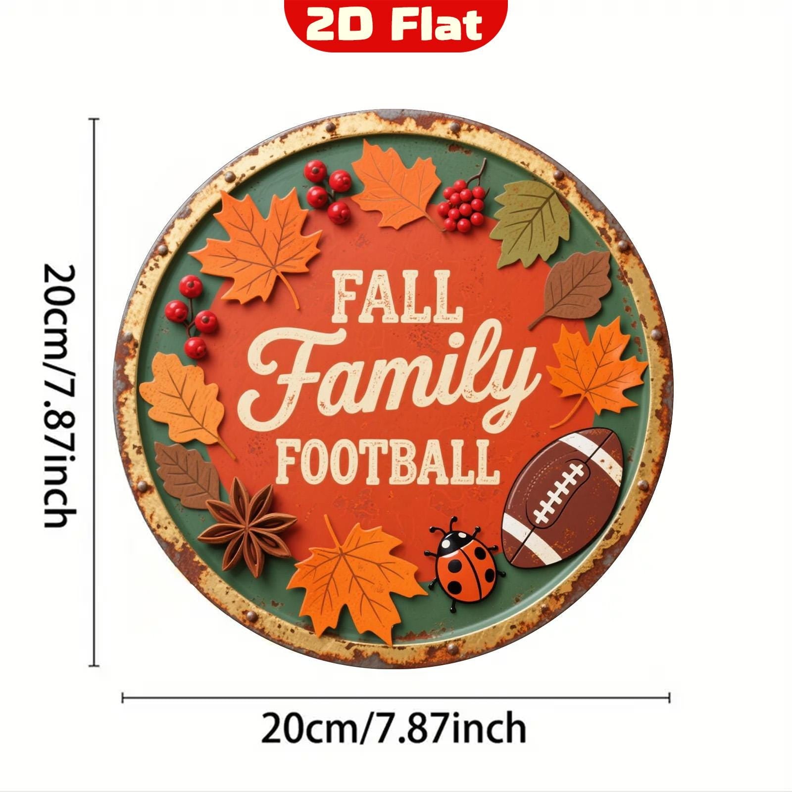 Fall Football Metal Sign: Rustic Autumn Leaves & Ladybug Decor