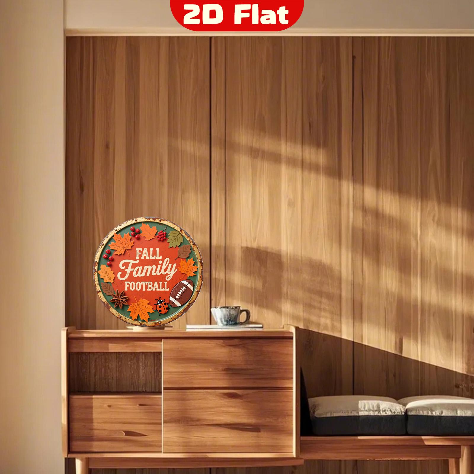 Fall Football Metal Sign: Rustic Autumn Leaves & Ladybug Decor