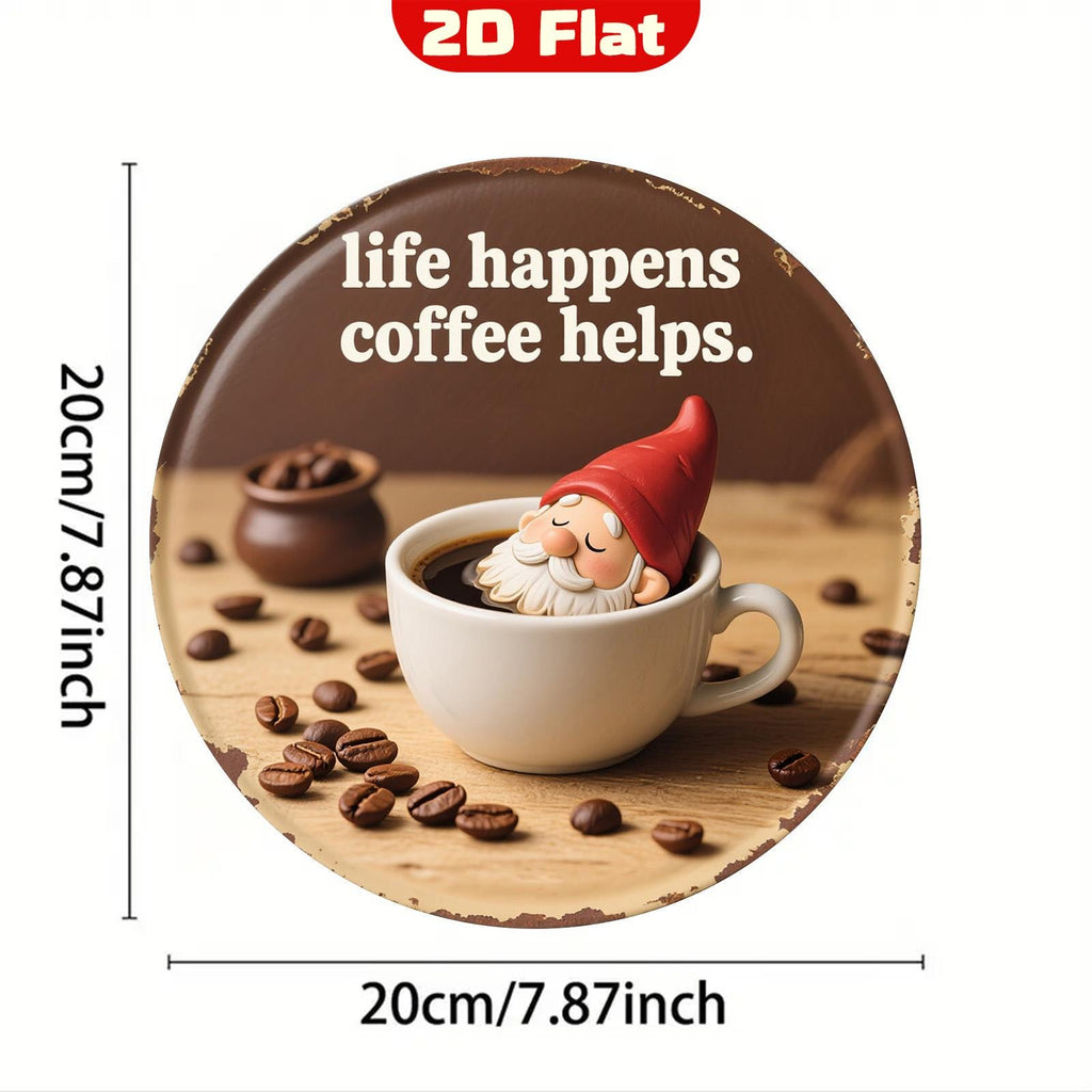 Gnome in Coffee Cup Metal Sign: Inspirational Novelty Wall Art