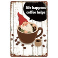 Retro Coffee Gnome Metal Sign - Kitchen Cafe Wall Art