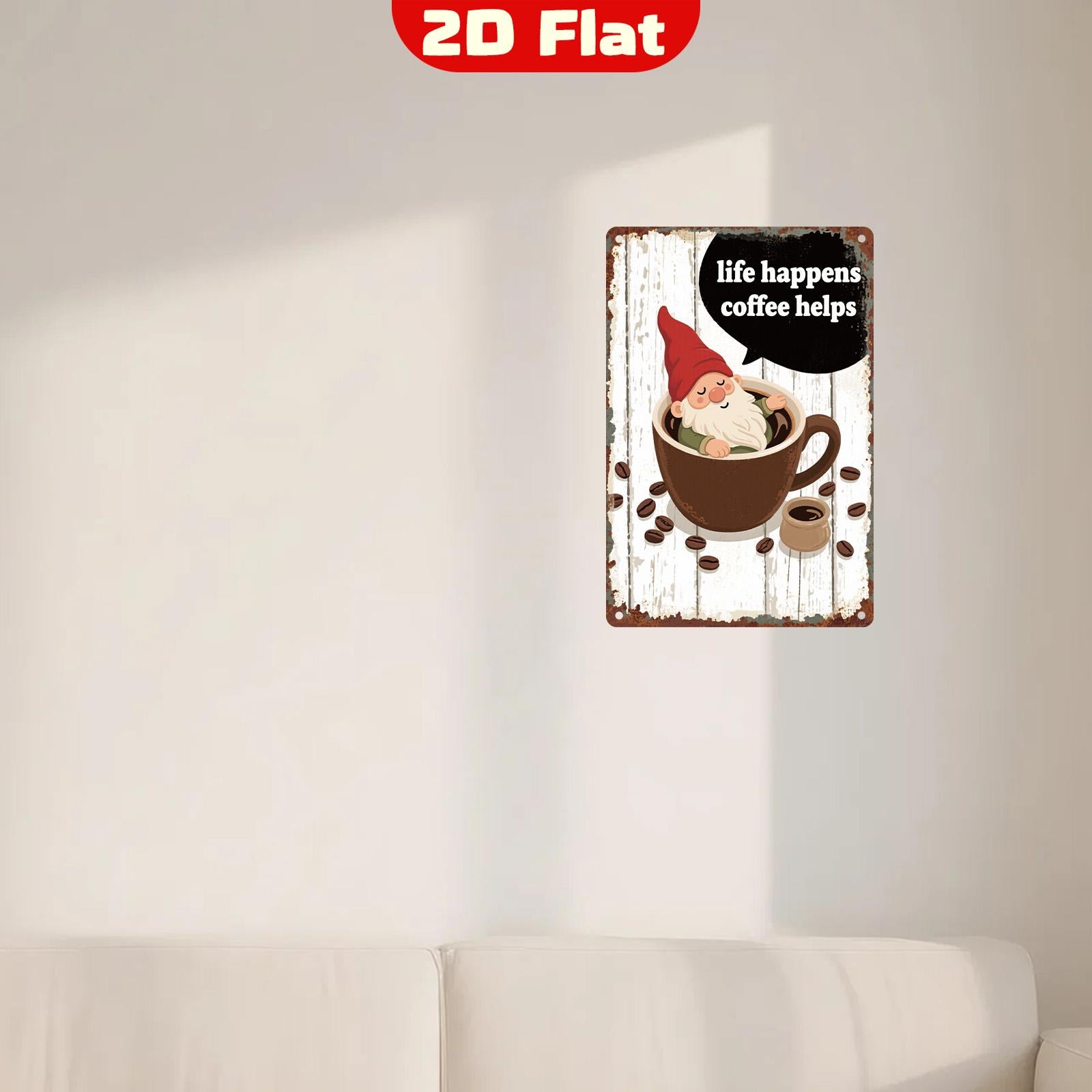 Retro Coffee Gnome Metal Sign - Kitchen Cafe Wall Art