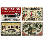 Lot de plaques métalliques décoratives vintage sur le thème de la pêche | Décoration murale rustique pour cabane, bar, garage