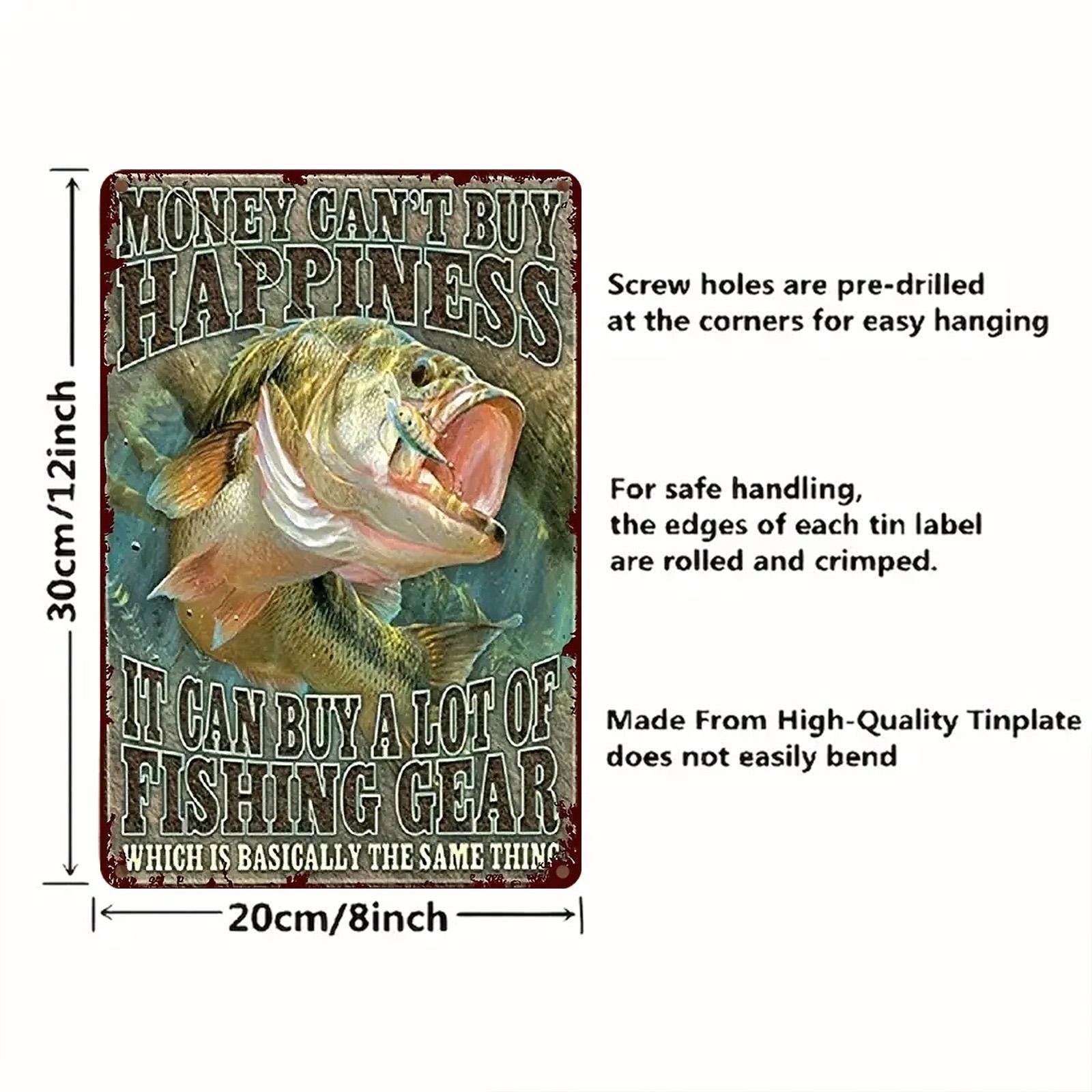 Vintage Fishing Metal Sign Set: Rustic Angler Wall Decor - 8x12