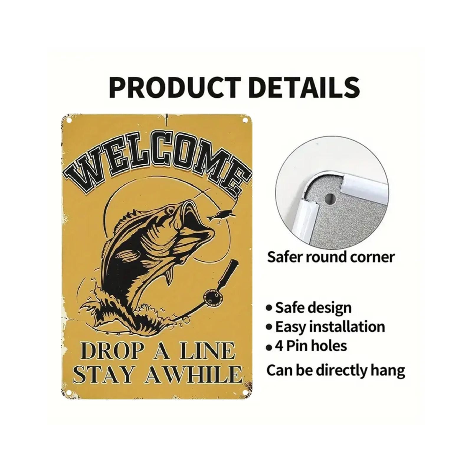 Vintage Fishing Metal Sign: Bait & Tackle, Rustic Lake Cabin Decor (8x12)