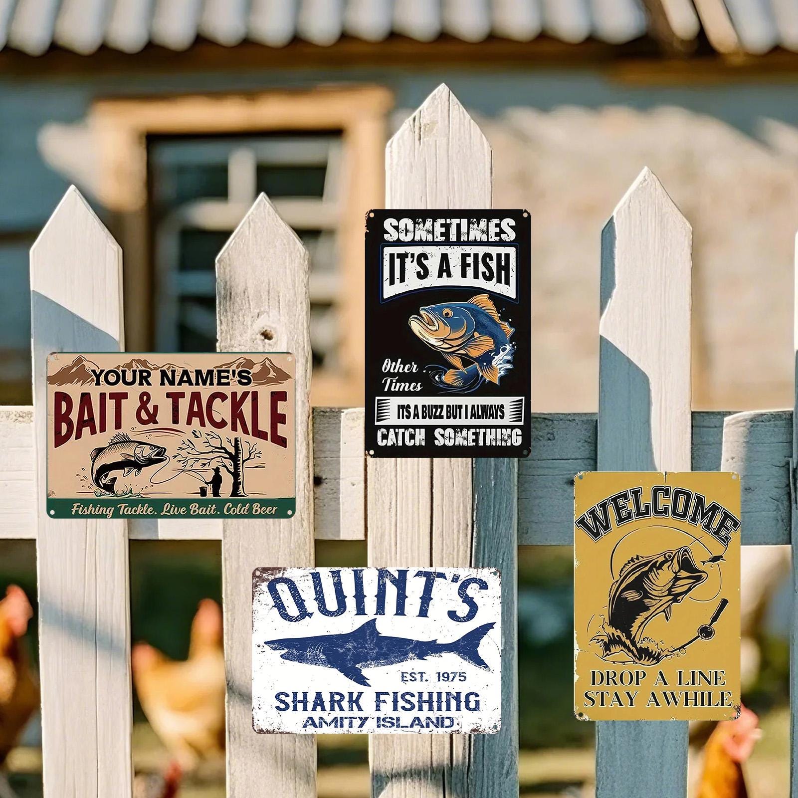 Vintage Fishing Metal Sign: Bait & Tackle, Rustic Lake Cabin Decor (8x12)