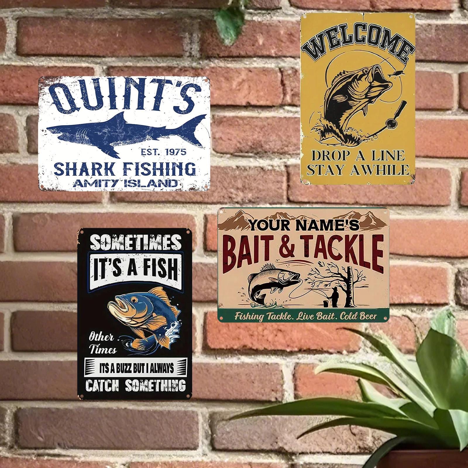 Vintage Fishing Metal Sign: Bait & Tackle, Rustic Lake Cabin Decor (8x12)