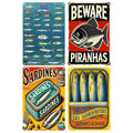Vintage Fish Metal Sign: Piranha Warning Poster, Retro Kitchen Art