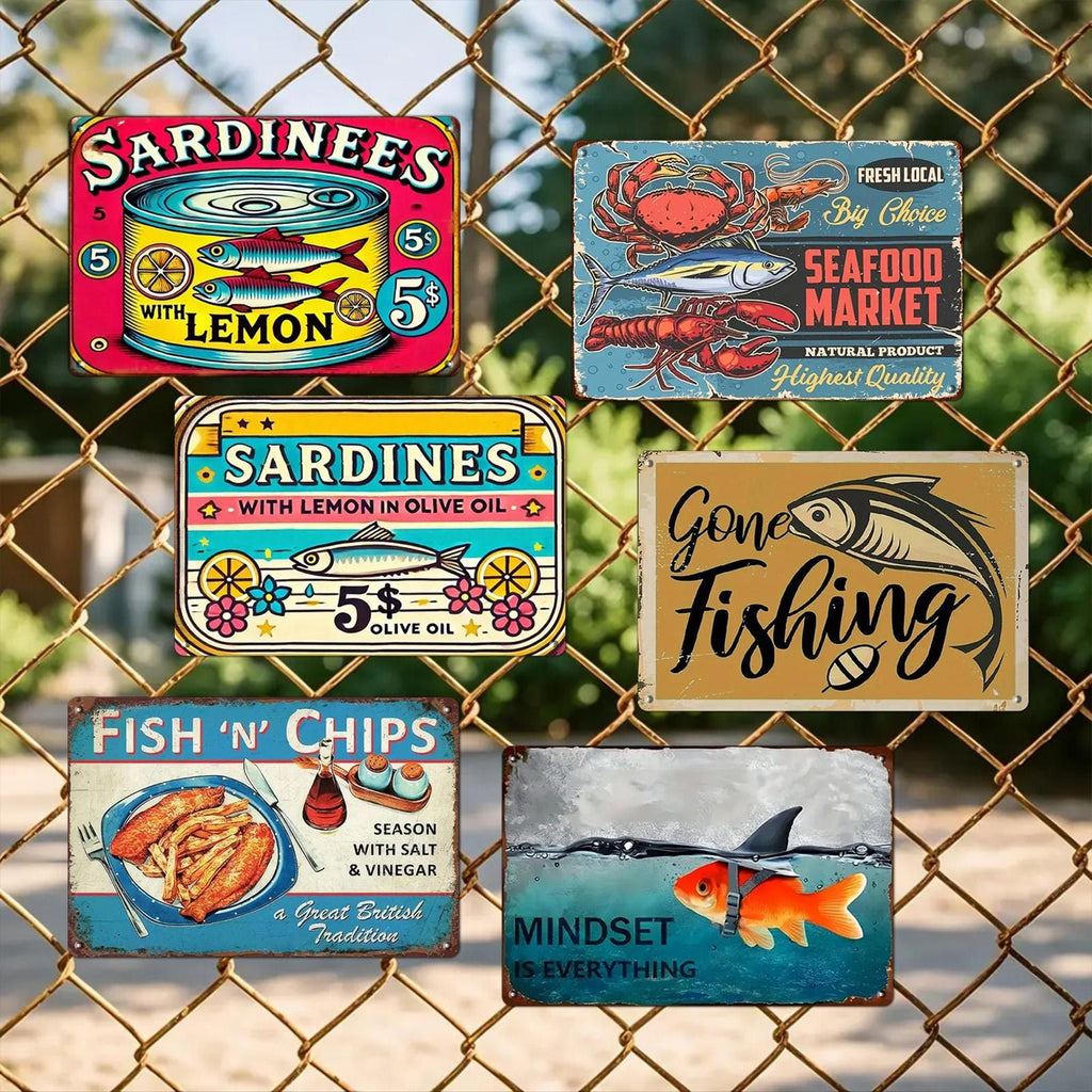 Enseigne rétro en métal Fruits de mer | Décoration Poissonnerie, Sardines et Frites