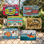 Enseigne rétro en métal Fruits de mer | Décoration Poissonnerie, Sardines et Frites