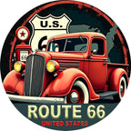 Vintage Route 66 Metal Sign: Retro Red Truck Garage Plaque