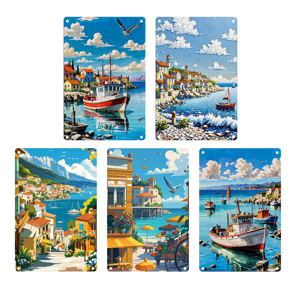 Mediterranean Coastal Metal Wall Art: Nautical Seaside Decor Set